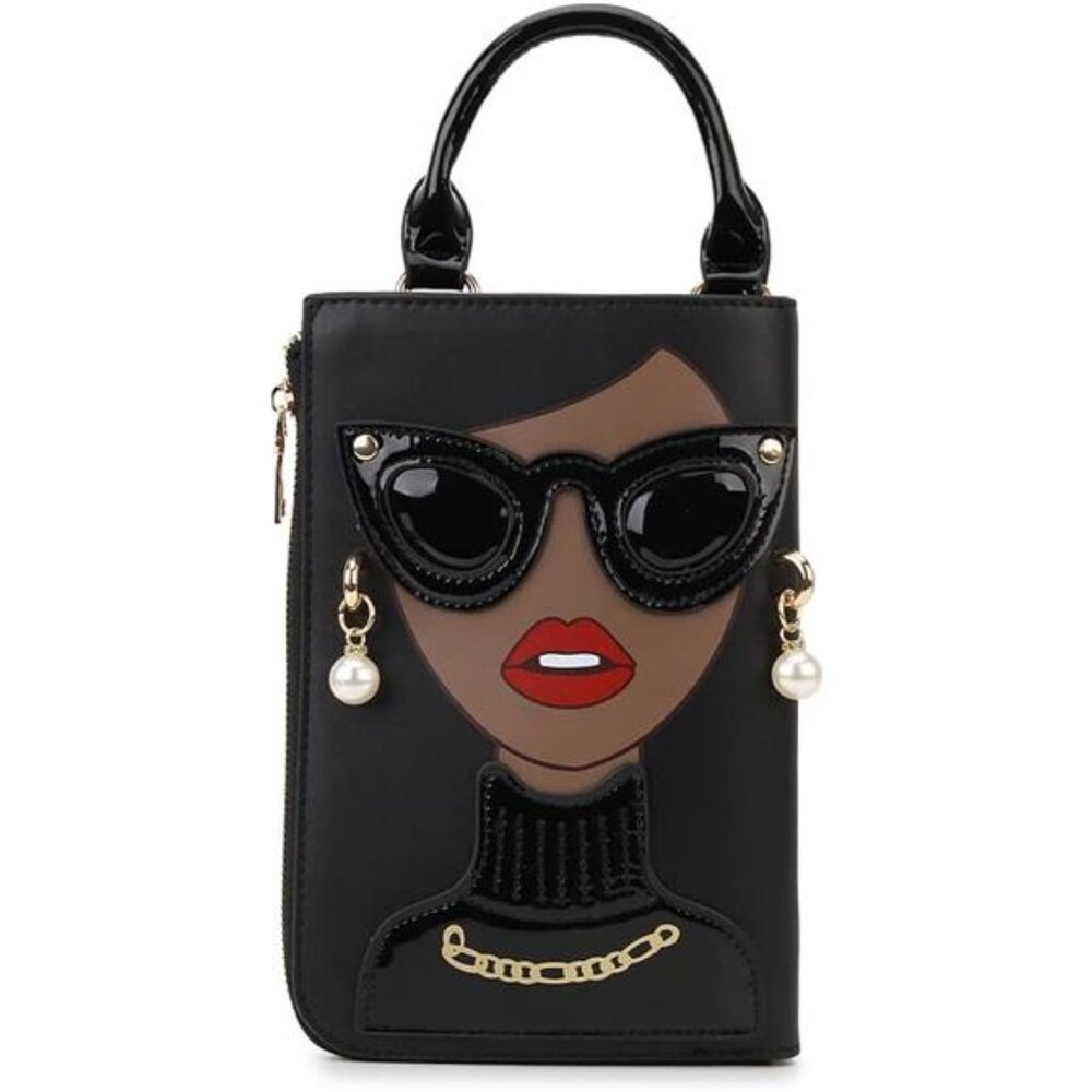 Chic Lady Face Shoulder Bags - Funky PU Leather Top Handle Satchel Handbags and
